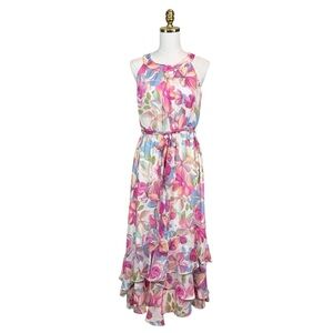 Woman’s Calvin Klein floral chiffon belted sleeveless dress size 10